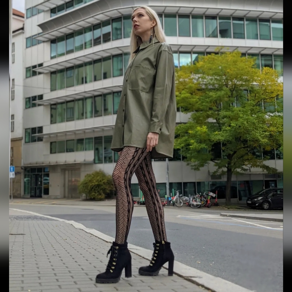 Apparis Faux Leather Shirt Dress S Taupe Khaki Long Sleeve Oversized Fall
